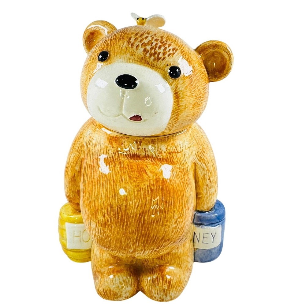 VTG Treasure Craft Brown Bear Honey Pot Cookie Jar Bee Cottagecore Large SO CUTE